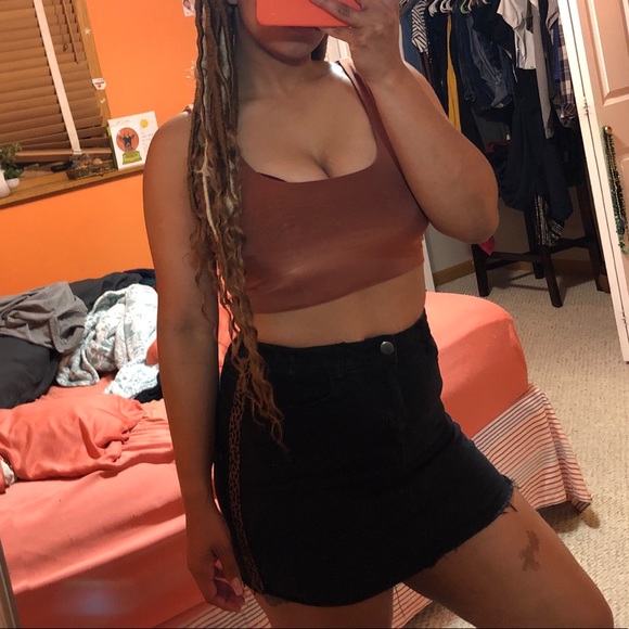 Black Jean Skirt with leopard print sides - Picture 3 of 3